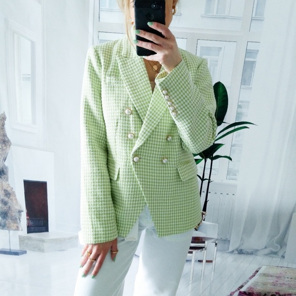 House of Harlow 1960 Jackets & Blazers - NWT House of Harlow 1960 Lime and Pearl Houndstooth Blazer in Size Small
